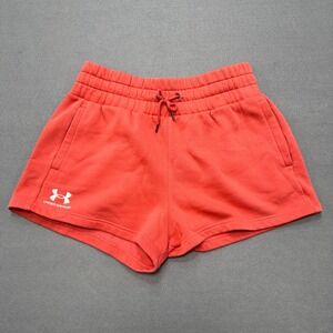 Under Armour Sweat Shorts Women's Large Orange Loose Fit Lounge Gym Training